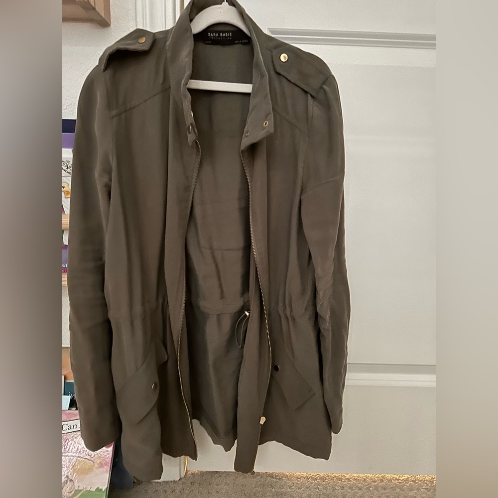 Zara olive lightweight jacket with cinch waist